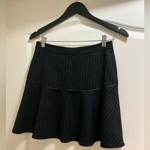 Club Monaco Black Pinstripe Skirt with Leather Accent and Ruffle Details Small